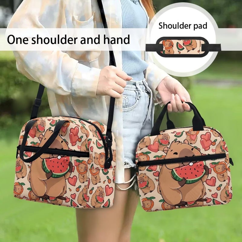 Yuosegray Kawaii Capybara Lunch Box Girls 8-12 Watermelon Insulated Lunch Bag for Kids 4-6 Kindergarten Preschool Meal Bag Toddler Students Daughter Elementary School Adjustable Shoulder Strap - Image 3